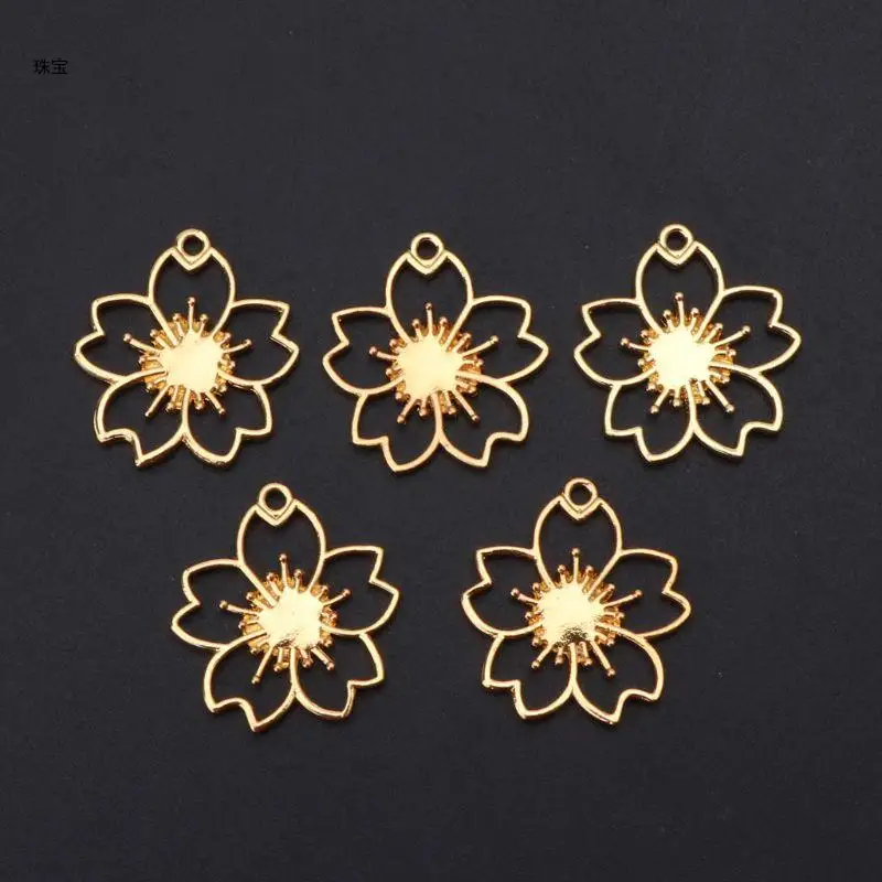 

X5QE Handmade 5 Pieces Bezel Setting Cherry Flower Blank Resin Frame for DIY Necklace