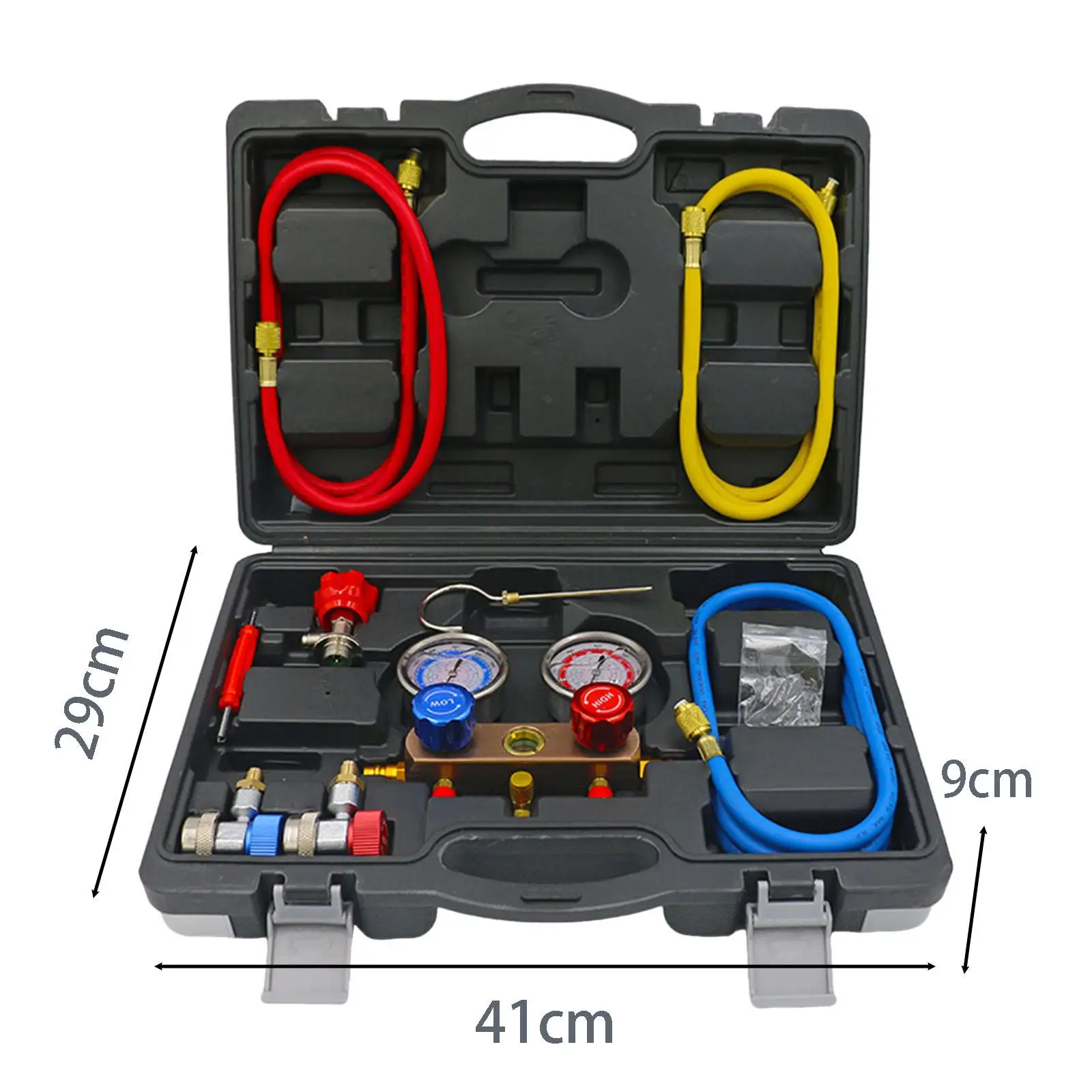 AC Gauge Set Diagnostic Air Conditioning Tools Portable with Hoses Couplers Diagnostic Gauge for Car Maintenance