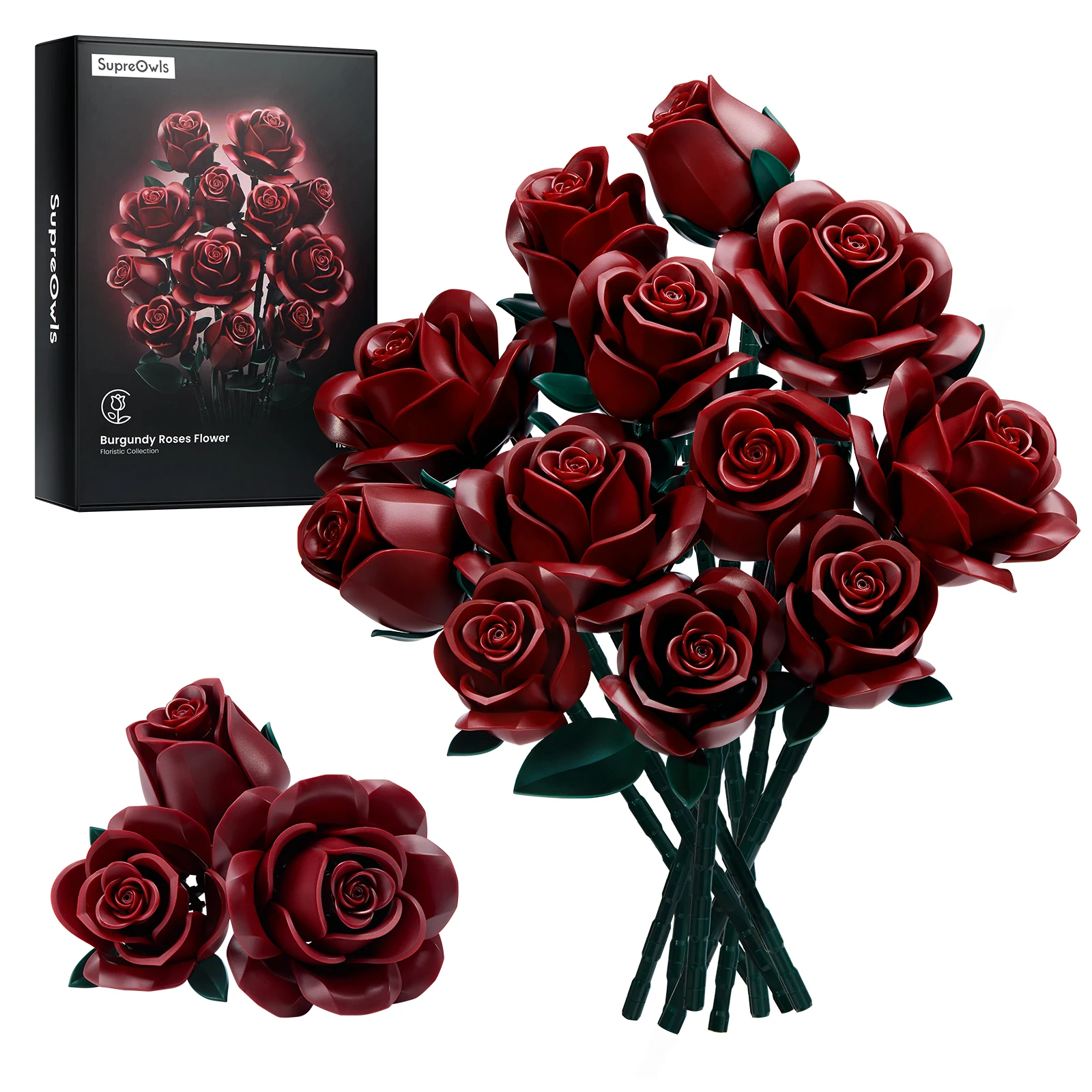 Gelber Blumenstrauß Baustein-Rosen-Kunstblumen-Bausatz, botanische Kollektion, Heimdekoration, Weihnachten_voghion.com