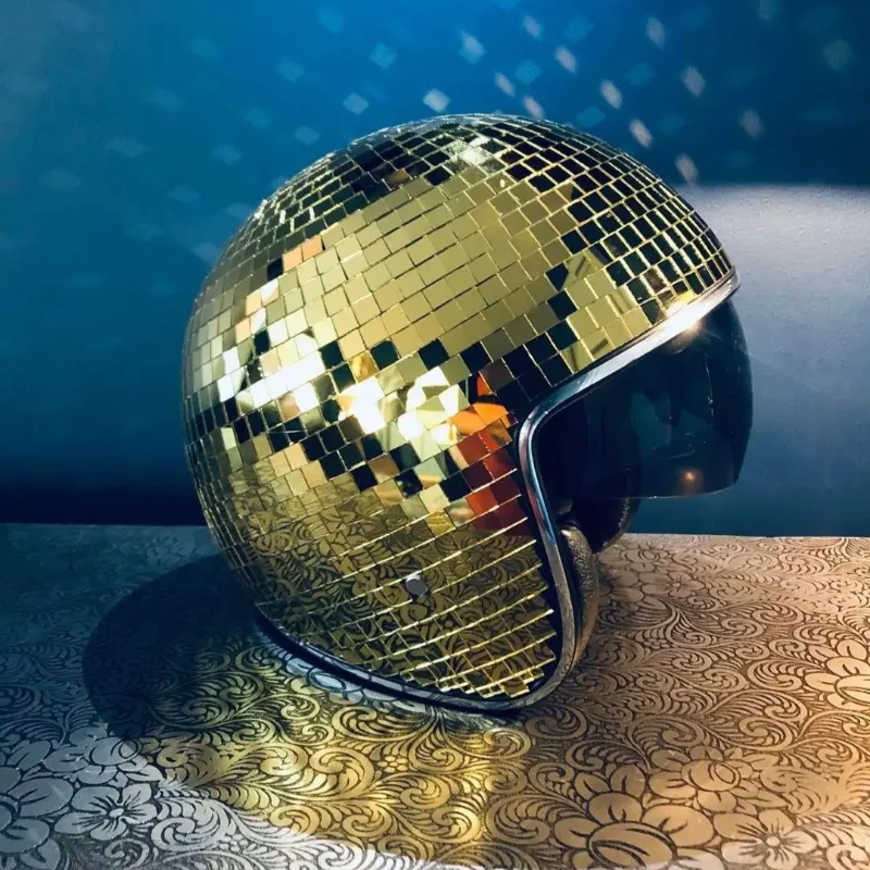 

Classic Disco Ball Helmet With Mirror Shading Motorcycle Equipment Silver Mask Cool Motorcycle Helmets DJ Club Stage Bars Party