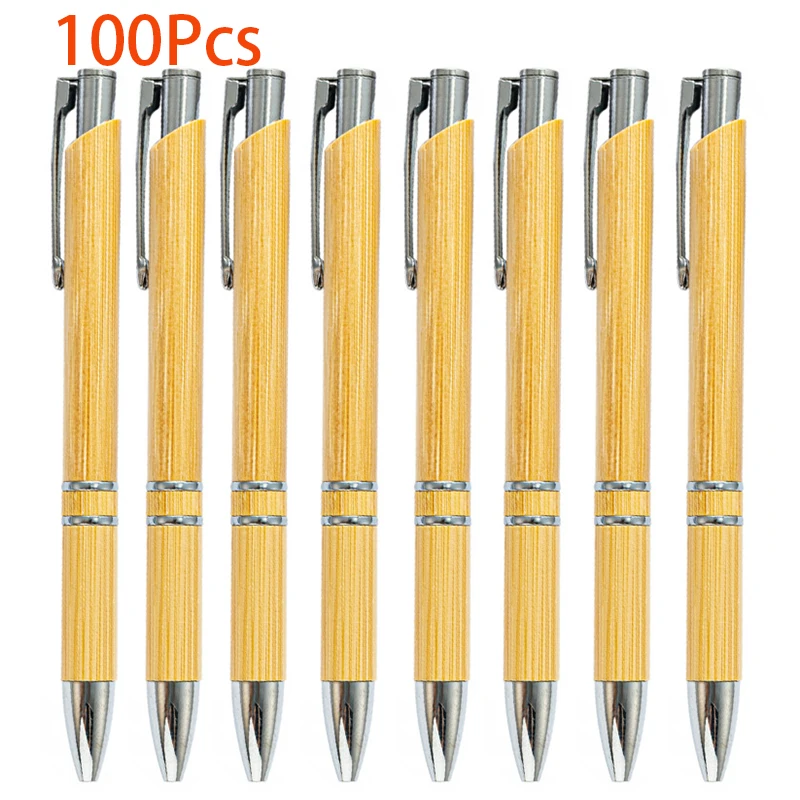 

100Pcs Bamboo Press Pen Bamboo Ballpoint Pens Bamboo Ball Pen