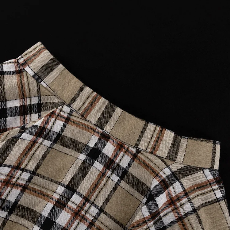 Vintage Contrast 2 Piece-Set Skirt For Women Long Sleeve Slim Patchwork Coat And High Waist Skirt Outfits Ladies Clothes