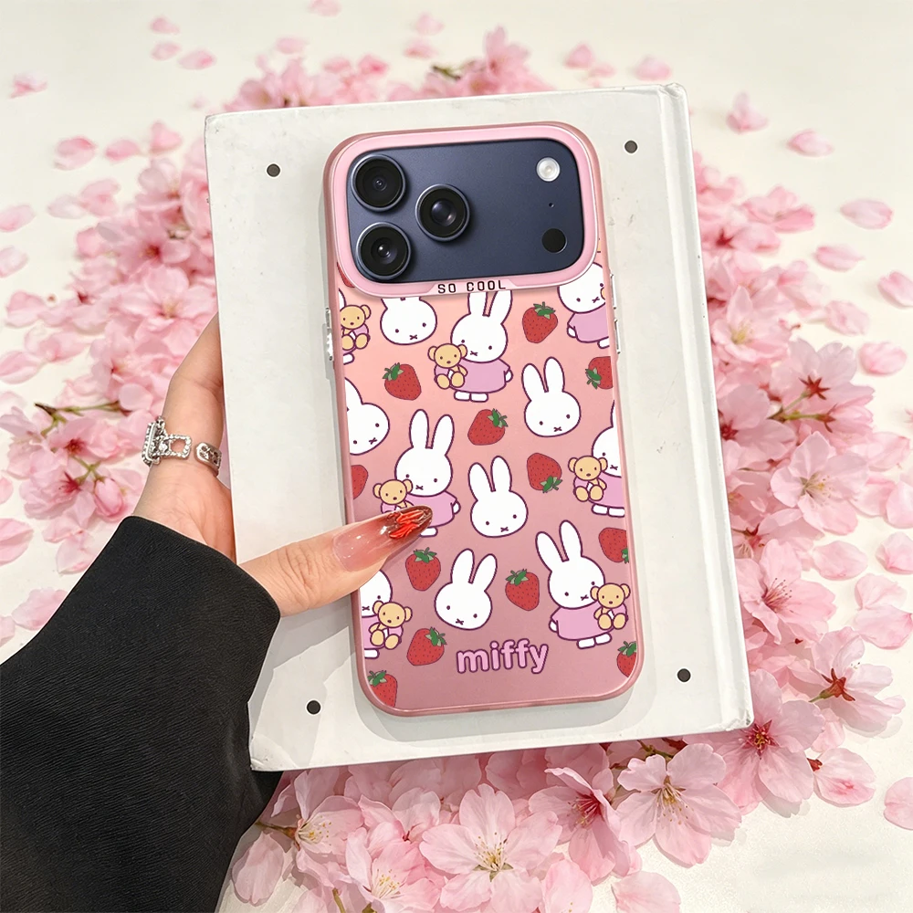 Cartoon Cute M-Miffy Electroplated Silver & Laser Pink Phone Case
