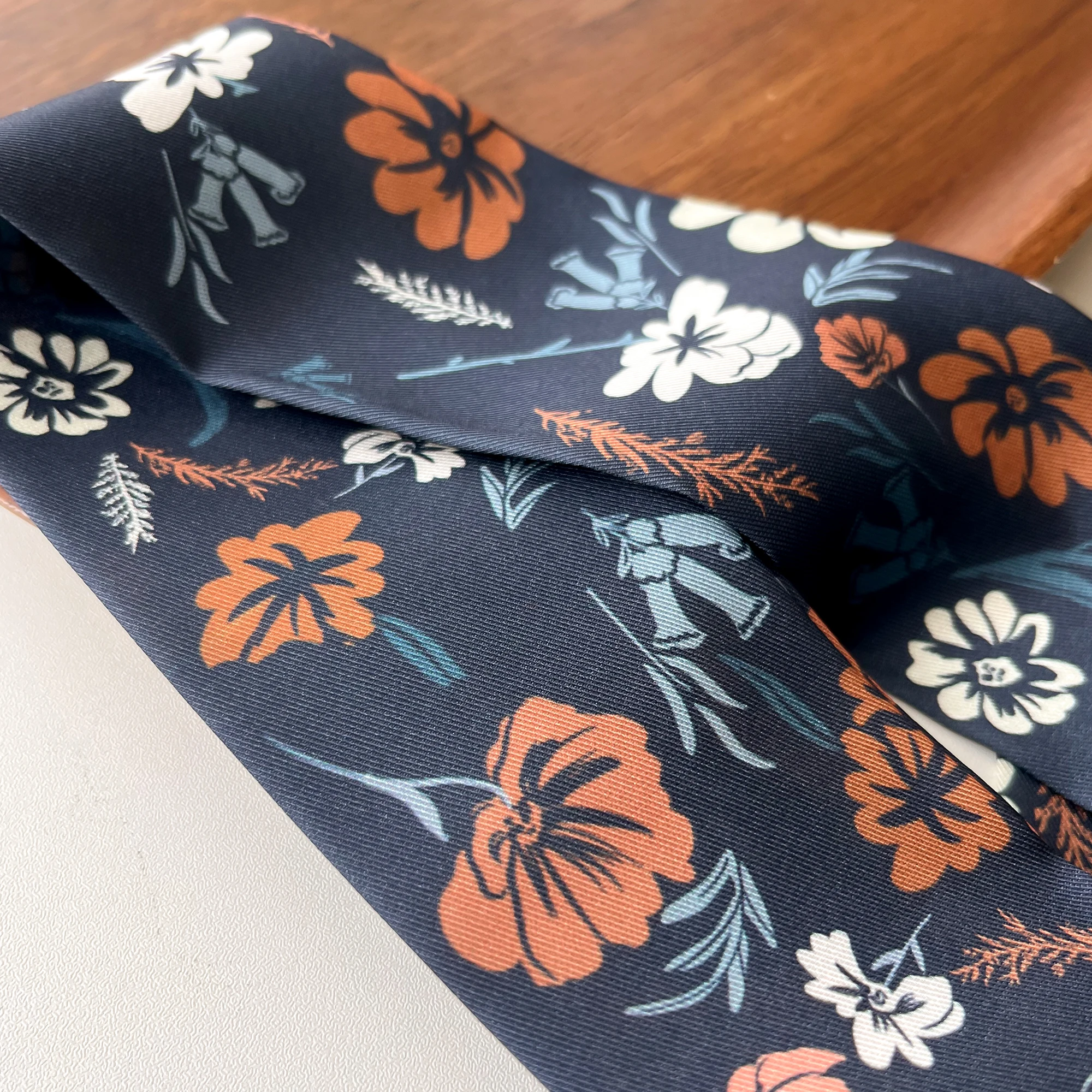 Europe 2024 Fashion New National Style Small Nroken Flower Women's Decorative Twill Binding Bag Handle Silk Scarf Ribbon Scarf 5