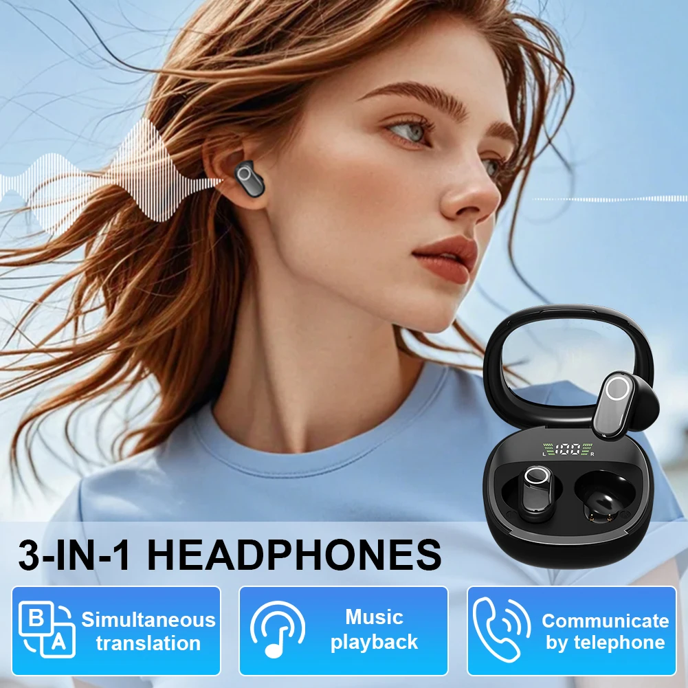Wireless BT Translation Headphones Real Time AI Translator Earbuds 144 Languages Instant Translator Earphone for Travel Business