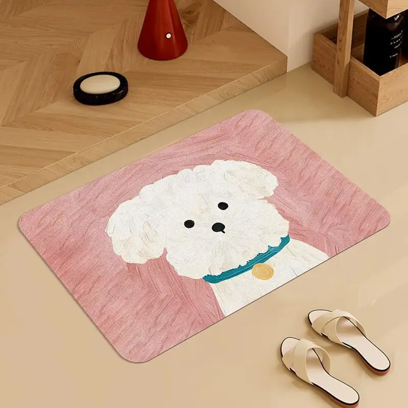 Oil painting puppy cartoon quick drying diatomaceous mud bathroom anti slip mat foot mat bedroom floor absorbent mat