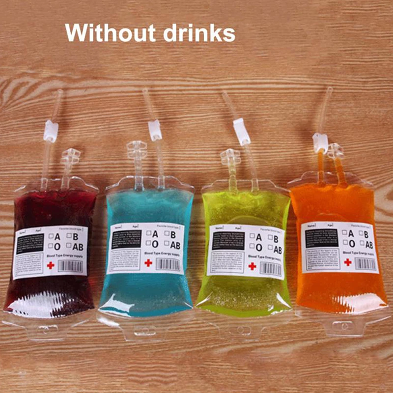 350ml Transparent Clear Medical PVC Material Reusable Blood Energy Drink Bag Halloween Vampire Pouch Props Beverage bag