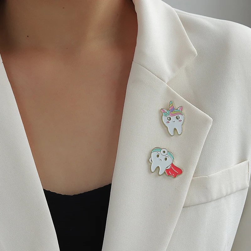 Dental Brooches Oral Health Enamel Pins Tooth Fairy Lapel Badges Fun Dental Implant Jewelry Gift for Kids Friends