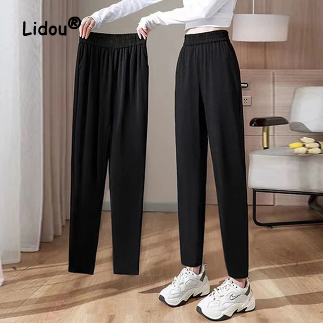 2022 Fashion New High Waist Loose Motion Black Ankle-length Pants Women  Casual All-match Comfortable Lady Haren Trousers - Pants & Capris -  AliExpress