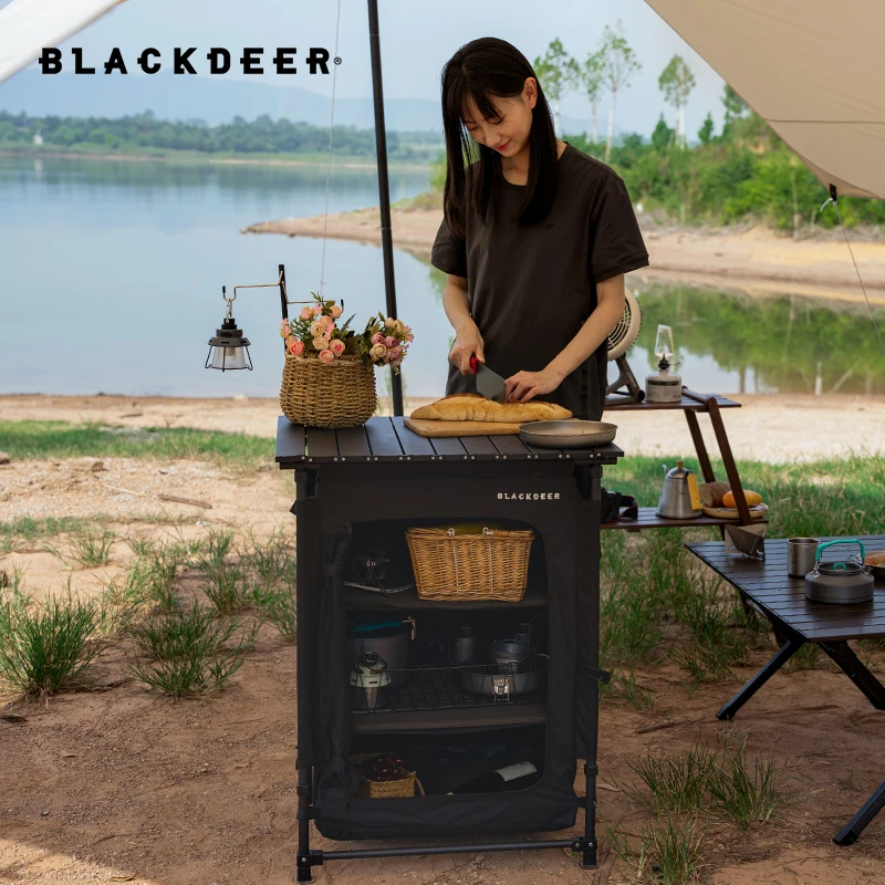 BLACKDEER Folding Camping Table with Storage Compartment Aluminum Lightweight Camp Kitchen Table Outdoor Backyards, BBQ, Picnic