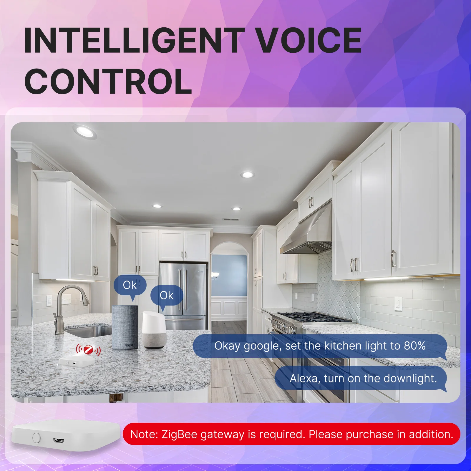 MOES ZigBee 다운라이트 투야 얇은 디밍 스폿 램프, RGB 변화, 따뜻한 쿨 라이트, 알렉사 구글 홈, 스마트 라이프, 파티에서 작동, 6W