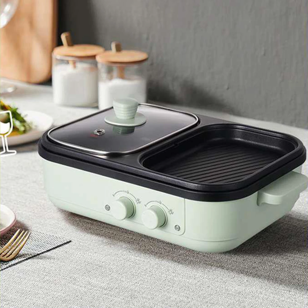 2 in 1 Electric Bakeware Barbecue Machine Dual Temperature Control Frying Pan Shabu Pot and Griddle for Steaks Ramen & Noodles 2