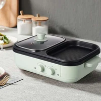 2 in 1 Electric Bakeware Barbecue Machine Dual Temperature Control Frying Pan Shabu Pot and Griddle for Steaks Ramen & Noodles 2