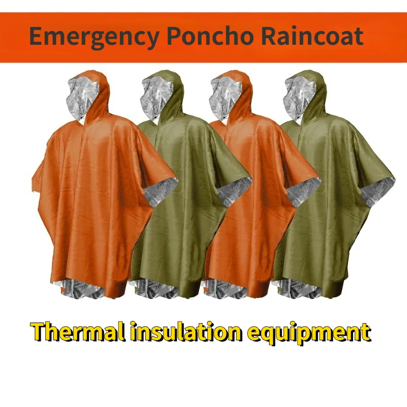 Poncho jetable en Film d'aluminium, imperméable d'urgence, couvertures thermiques chaudes, outils de survie, équipement de Camping