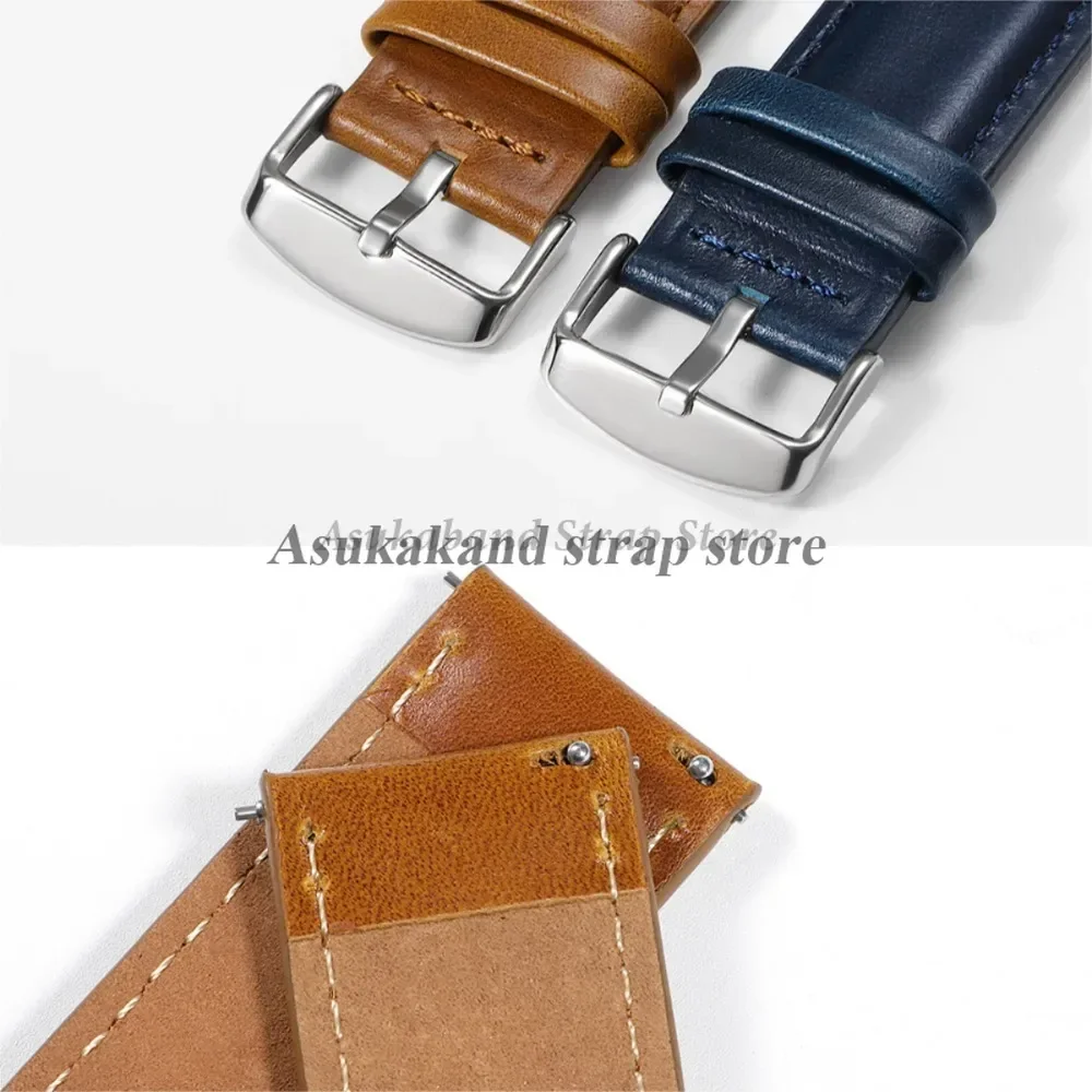 Premium Quick Release Genuine Leather Watchband Strap in Black and Brown