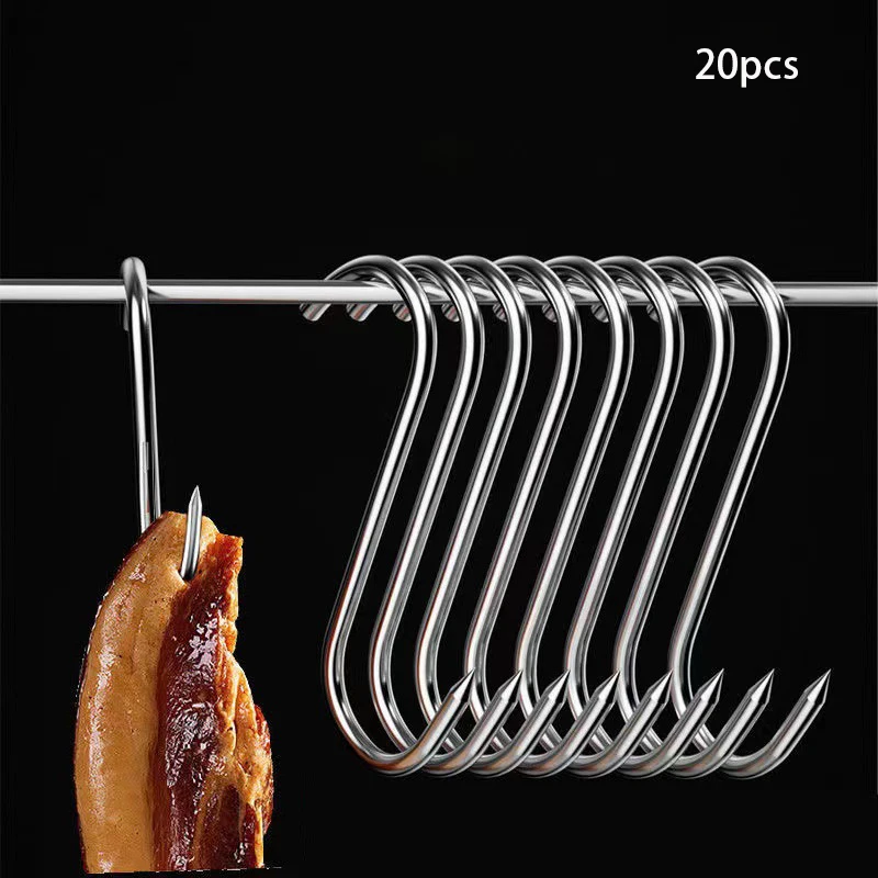 20pcsHangingHooksSharpSolidThickStainlessSteelSHookForBaconSausageMeatBBQGrill.jpg