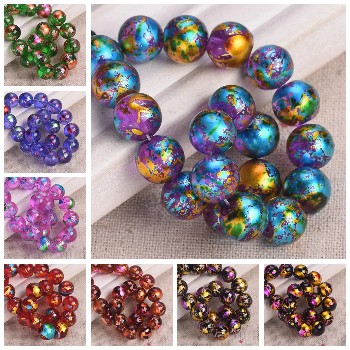 Shiny Coated Patterns Round 6mm 8mm 10mm Crystal Glass Loose Beads for Jewelry Making DIY Craft Findings