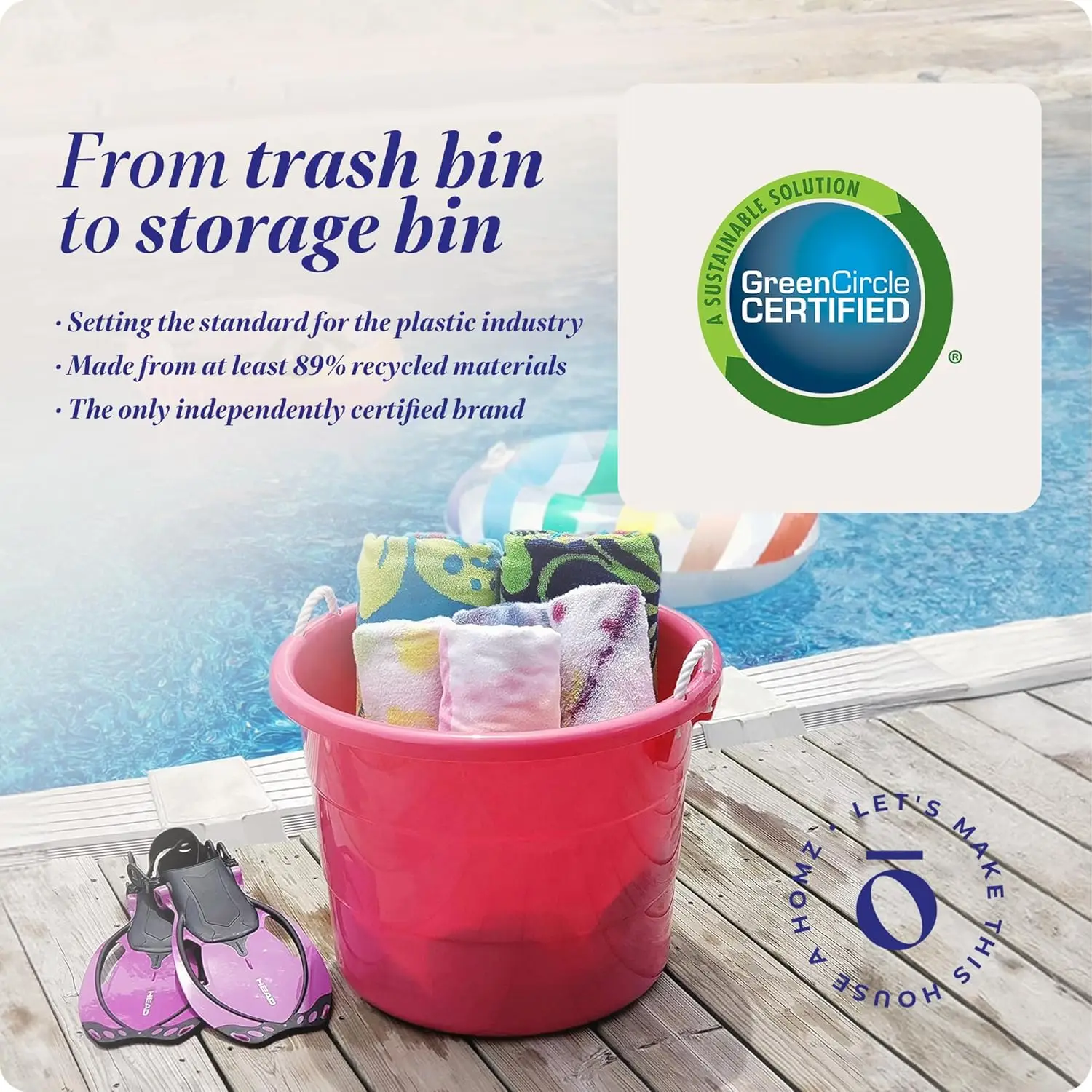 2-Pack Utility Tub, Large Plastic Storage Bucket with Rope Handles, 18 Gallon, Pink - Portable Indoor and Outdoor Buckets