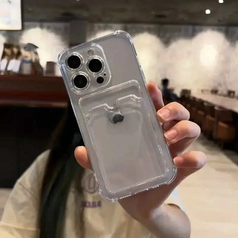 Luxury Soft Card Holder Wallet Phone Case with Transparent Bumper Cover