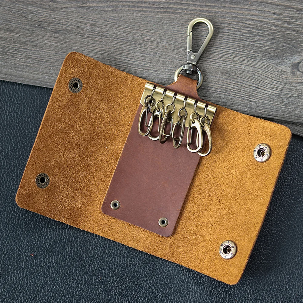 100% Genuine leather Multi-function Key Bag Crazy Horse leather Key Pouch Unisex