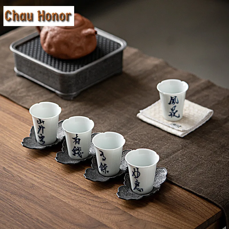 2pc/Set Handwritten Calligraphy Art Ceramic Tea Cup Thin Tire Personal Small Master Cup Household Kung Fu TeaCup Teaware 30ml