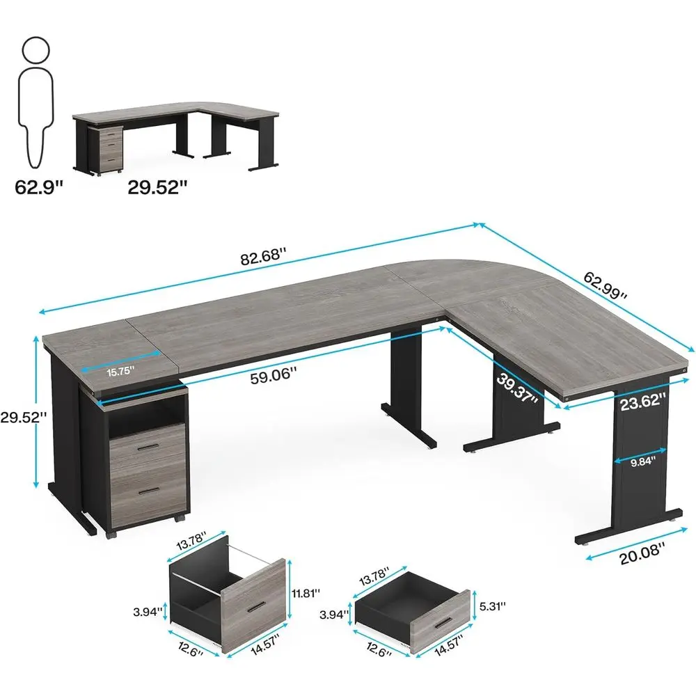 83 Inch L-Shaped Computer Desk with Storage