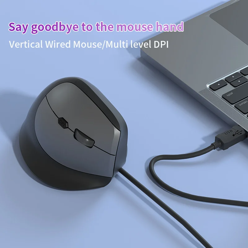 Pulsante muto per mouse verticale cablato 3600 DPI regolabile con tasti laterali Design ergonomico Uso ufficio Mouse per computer Plug and Play