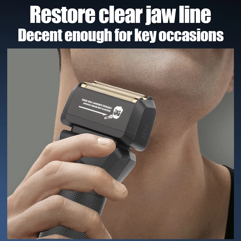 전문가용 남성 전기 왕복식 면도기 고출력 이중 포일 LED 디스플레이 무선 수염 트리머 (예비 면도날 헤드 포함)