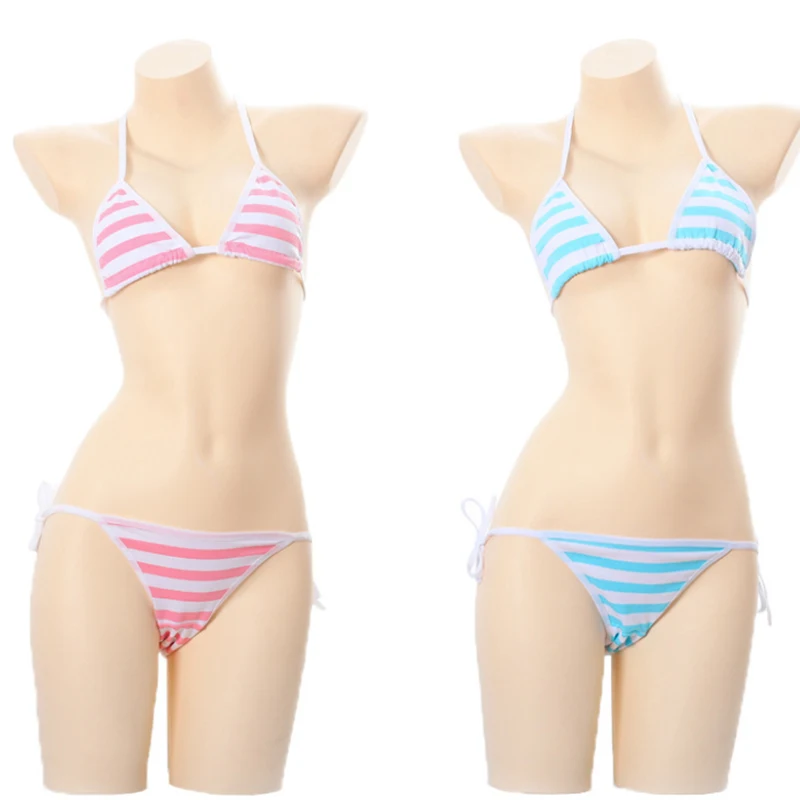 Women Lingerie Women Lingerie Set Women Cosplay Costume Sexy Lingerie Lolita Kawaii Blue Pink White Striped Bikini Adult Cosplay Erotic Costumes Bra Women Underwear Set
