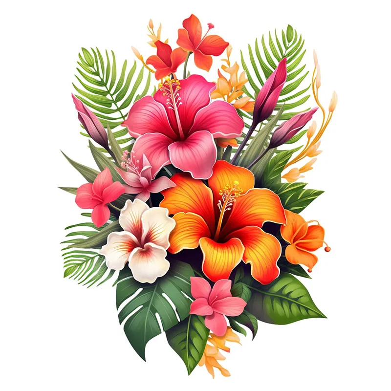 Watercolor Tropical Flowers Wall Stickers Water-proof For Wall Bathroom Cabinet Door Toilet Car Laptop