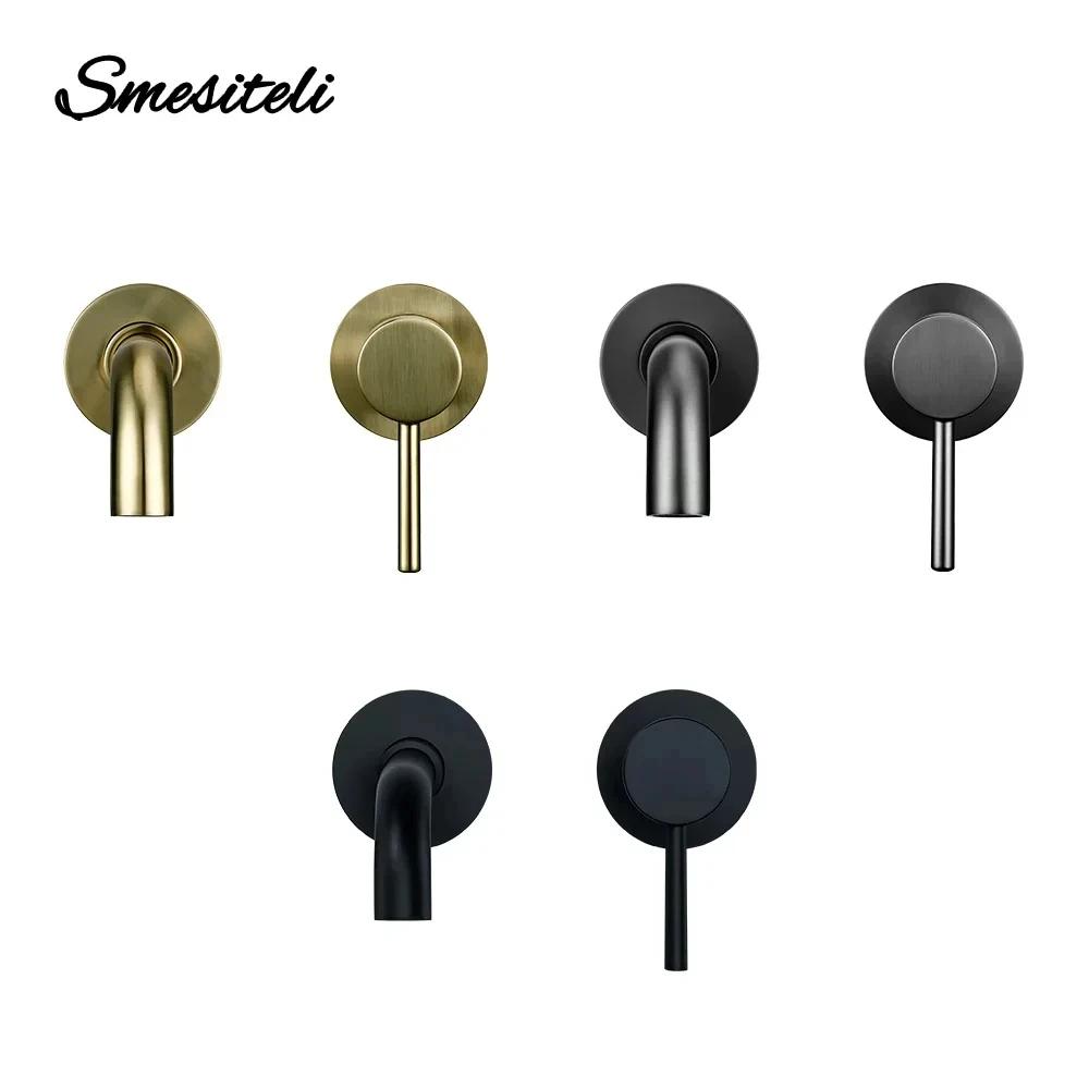 세면대 수도꼭지, 욕실 믹서, 싱크대 벽걸이 황동 수도꼭지, 매트 블랙, 싱글 핸들, 온수 냉수, 화이트 로즈 골드 세트 