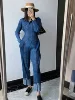 Miyake Pleated Denim Suit Women's Spring Summer 2025 New Long-sleeved Short Coat High-waisted Casual Pants Fashion Two-piece Set 2