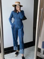 Miyake Pleated Denim Suit Women's Spring Summer 2025 New Long-sleeved Short Coat High-waisted Casual Pants Fashion Two-piece Set 2