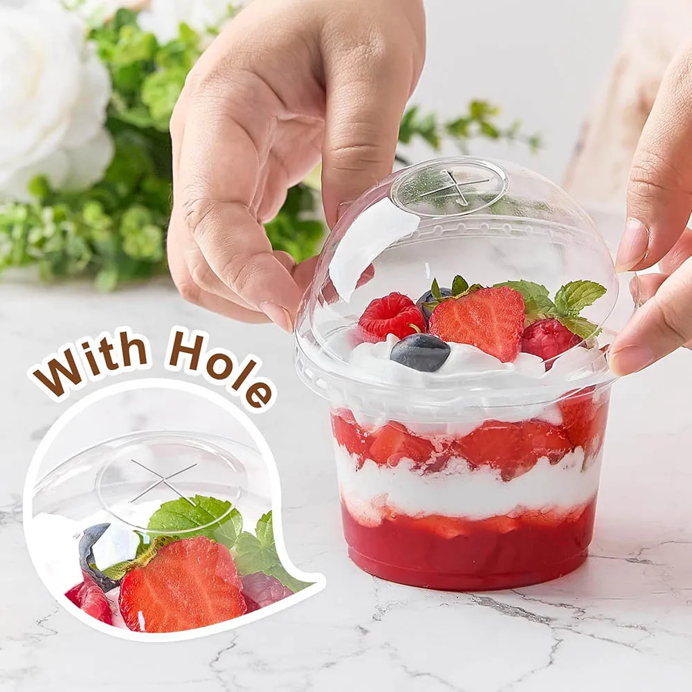 50Pack 8oz Disposable Clear Plastic Cups with Dome Lids,PET Dessert Cups,Disposable Snack Bowls for Ice Cream,Cake,Fruit,Parfait