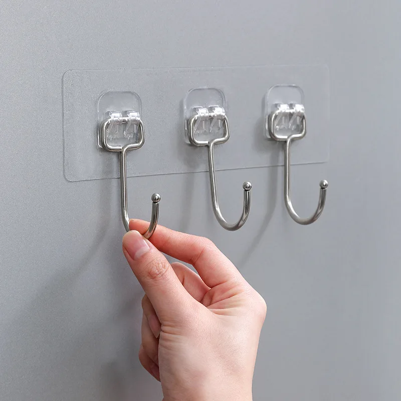 3222 3/4/5/6 Rows Transparent Sticky Hook Wall Hooks Adhesive Sticker  Hanger Home Decor Wall Hanging Waterproof Invisible Strong