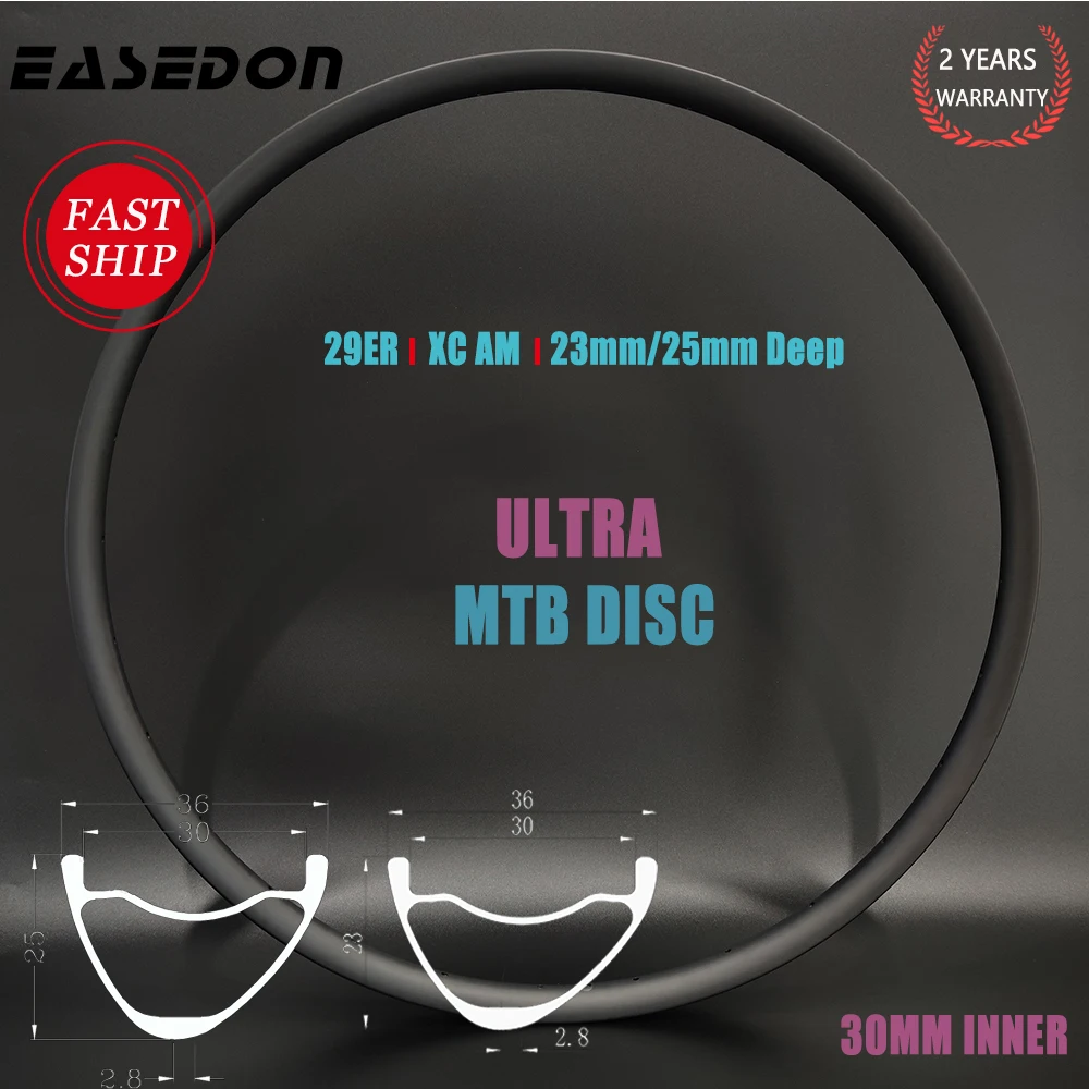 EASEDON Carbon Rim, Ultra Light 30mm Inner 23 25mm Deep 36mm Wide MTB Mountain Bike Disc XC AM Boost Tubeless Asymmetry Fast Ship