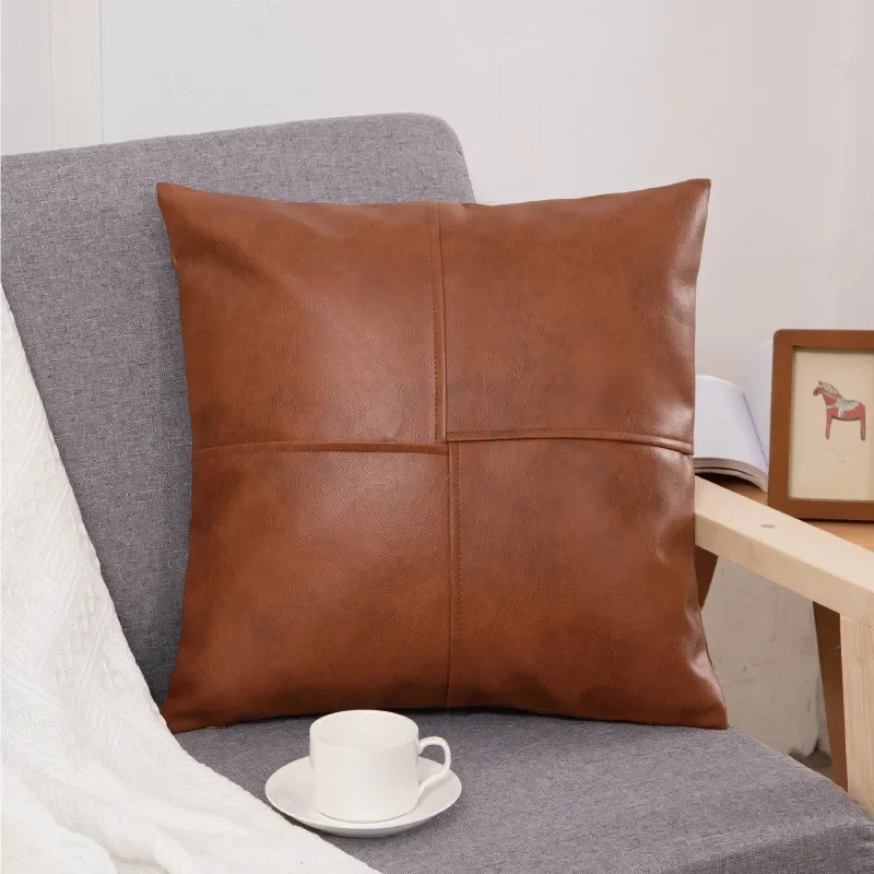 

Light Luxury PU Leather Pillow Case - Retro Patchwork Cushion Cover - Sofa Car Zipper Pillow Cover - Decorative and Stylish