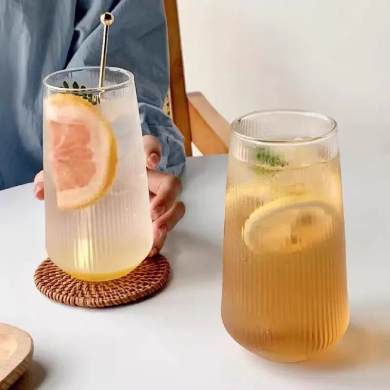 Heat-Resistant Rib Luxury Coffee Glass Water Cups Vertical Stripes Tea Mug for Drinking Milk Beer Wine Juice Tumblers Cup Party