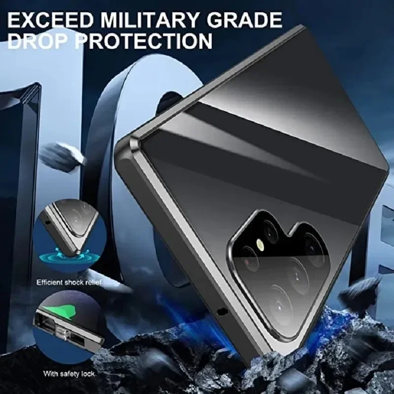 360° Full Protection Metal Magnetic Double-Sided Glass Snap Lock Case