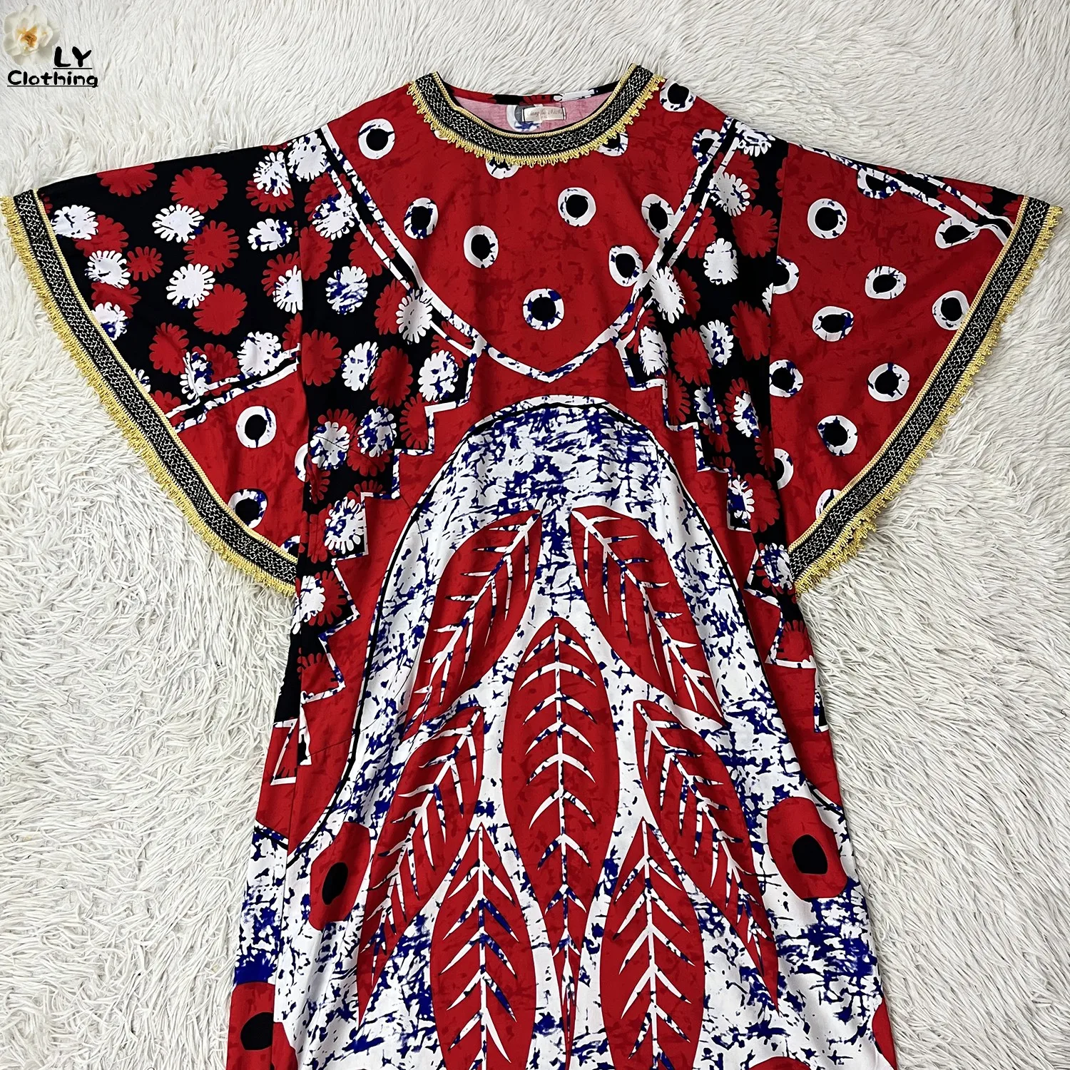 New Hot Selling Short Sleeve Dress African Woman Dashiki Cotton Floral Print Long Dress Islam Lady Maxi Summer Loose Abaya Robe, view 6