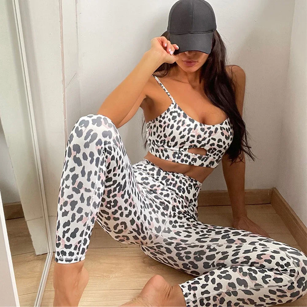 Leopard Yoga Suit For Fitness Women Tracksuit Gym Set Sportswear Dry Fit Sport Outfit Clothes White Purple gym workout set,yoga set,fitness set,sportswear set,sports set