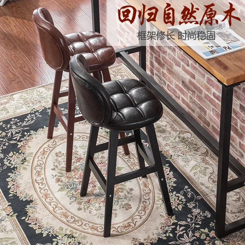 High Stool Home Chair Bar Chair Solid Wood Bar Light Luxury Table and Chairs Modern Simple High Stool Bars Chairs