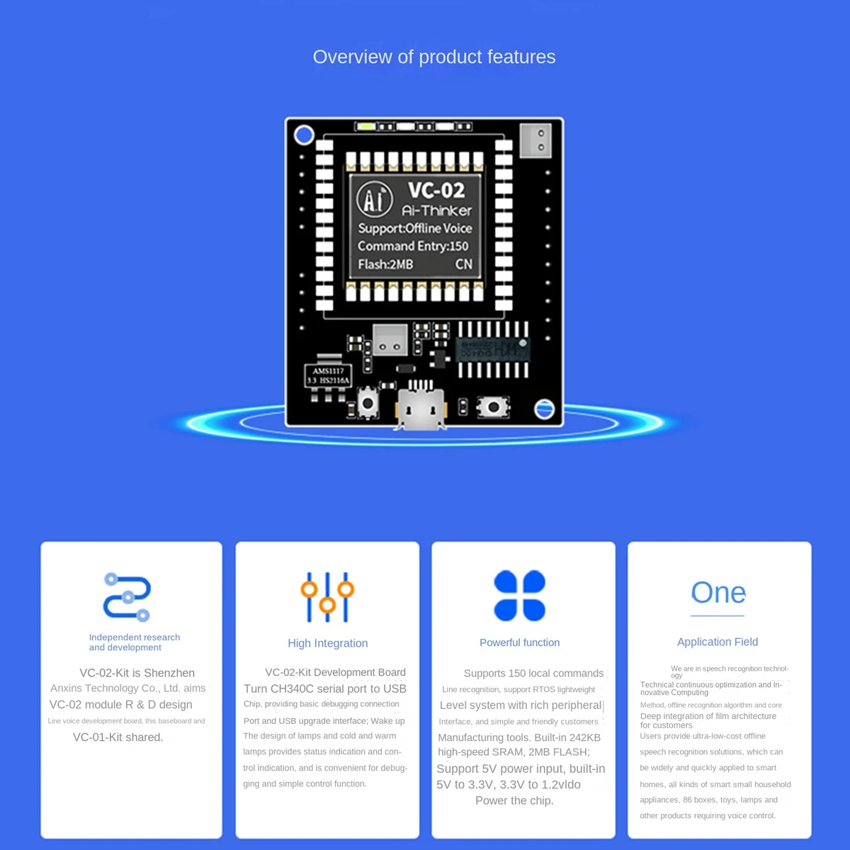 VC-02-Kit AI Intelligent Offline Voice Recognition Control Module Development Board voice recognition module