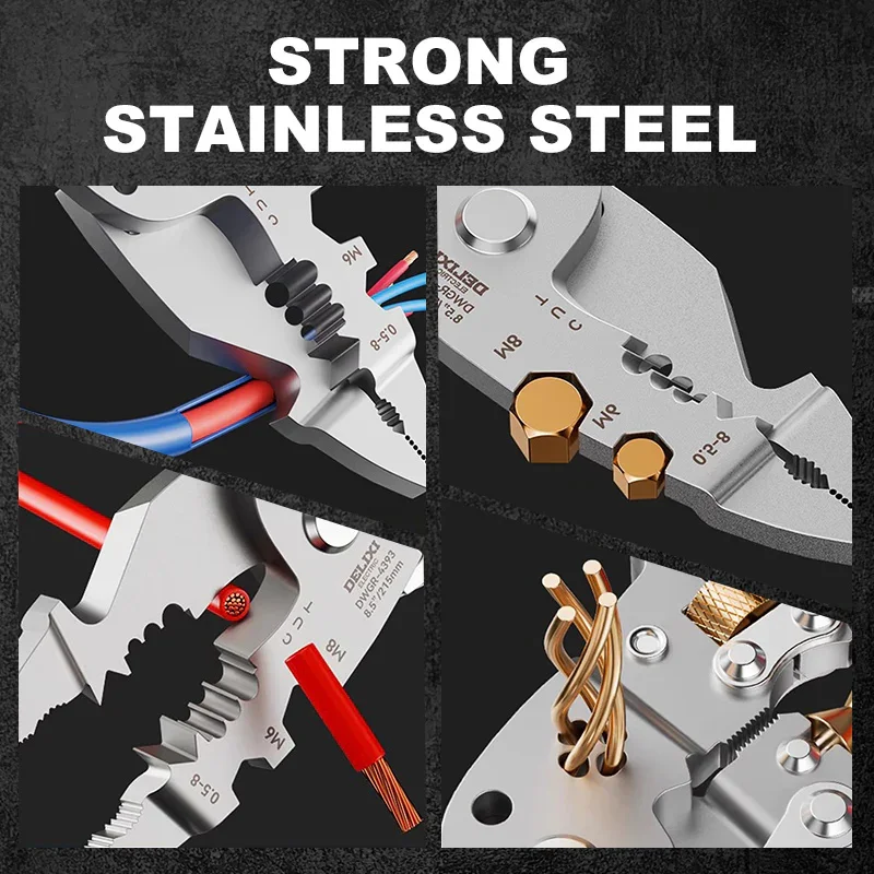 16-In-1 Foldable Stainless Steel Wire Stripper Multifunctional Folding Wire Stripping Plier for Peeling/Winding/Pressing/Cutting