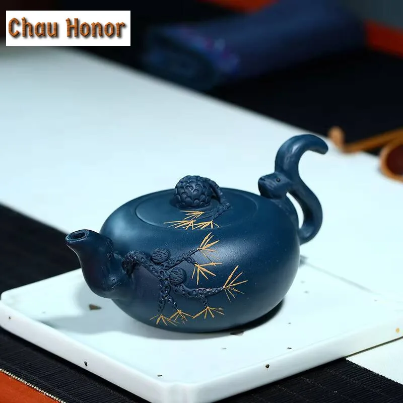 250ml Chinese Yixing Tea Pots Purple Clay Teapot Beauty Kettle Raw Ore Azure Mud Handmade Teaware Tie Guanyin Tea Ceremony