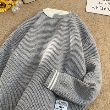 Men Retro Color Collision Twist Sweater Loose Fit Round Neck Knit Jumper Pullover Autumn Winter Casual 4 Colors Knitted Sweaters 1