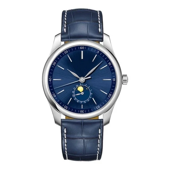 

mens watch Moon Phase mechanical automatic Blue Brown Leather