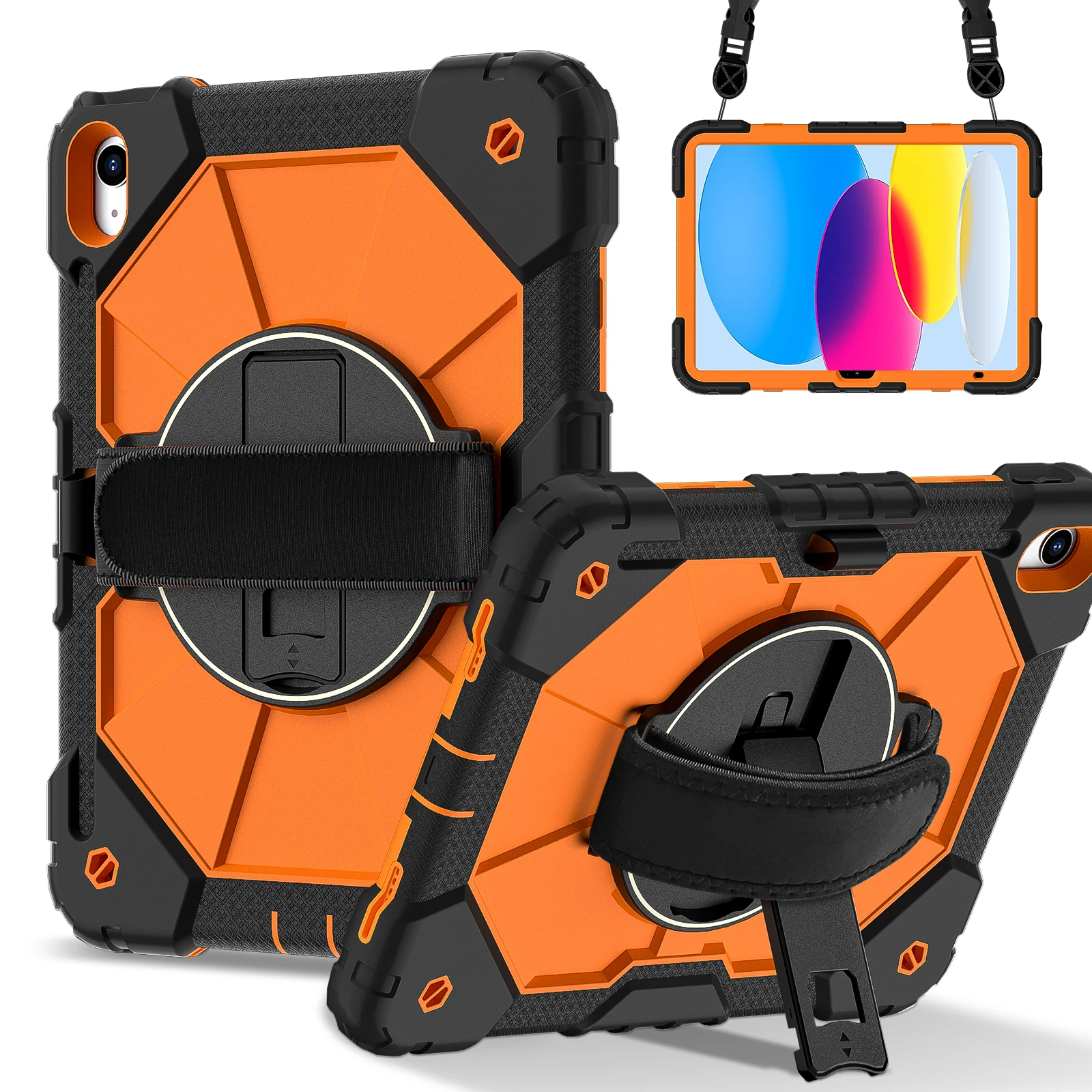 Kids Tablet Case with Hand Strap - 360° Rotatable Handle Stand, Shockproof Rugged Silicone Cover