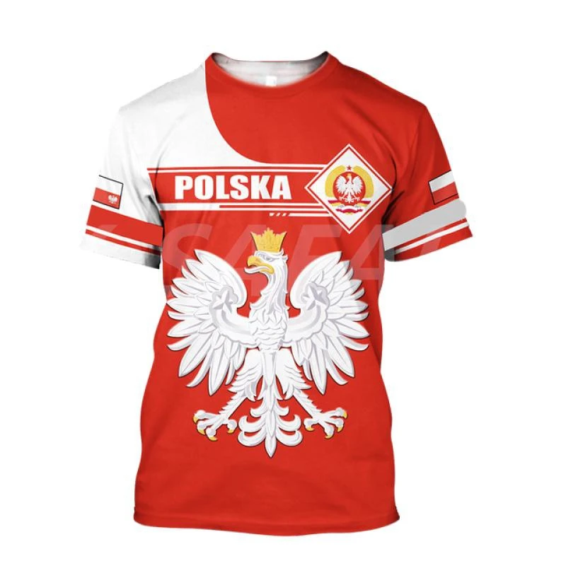 POLSKA Poland National Emblem Printed 3D Men's T-Shirt O Neck Short Sleeve Fashion Cool Streetwear Plus Size Loose Shirt