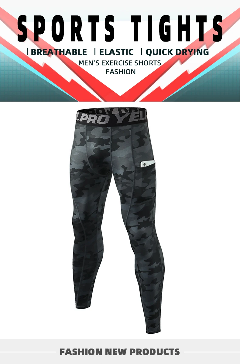 Description Picture 2 of itemMen Polyester Four Way Stretch Basketball Training Leggings Moisture Wicking Fitness Compression Jogging Yoga Pant with Pocket